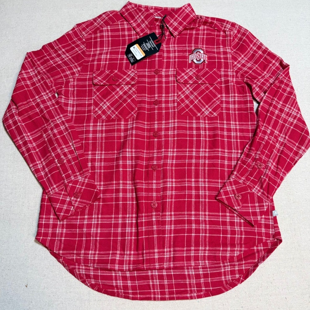 Antigua Ohio State Buckeyes Shirt Size M Perfect Shirt Plaid Dark Red 105911